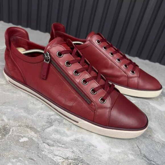 Louis Vuitton Challenge Zip Up Damier Sneakers Red Leather 9.5LV 10.5US 43.5 EUR - Picture 4 of 15